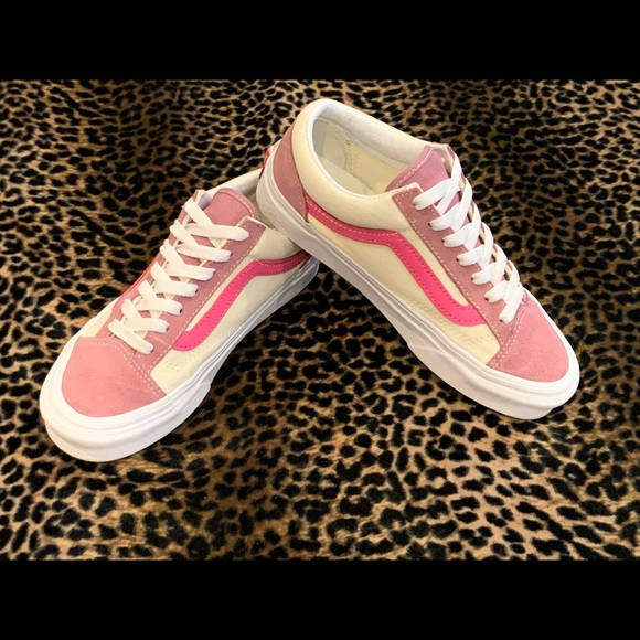 pink and white old skool vans